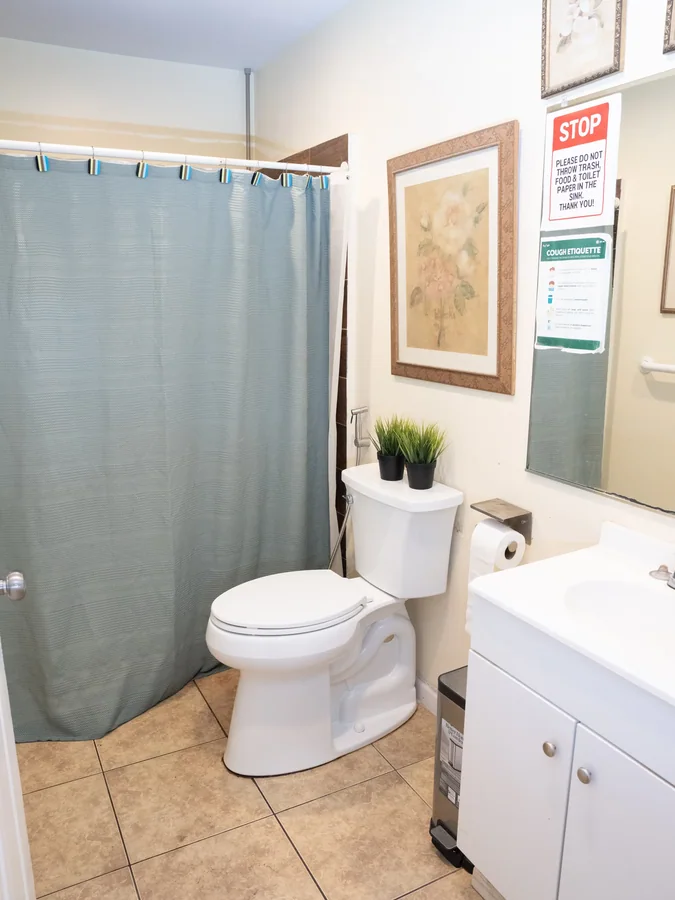 Accessible bathroom with safety signage
